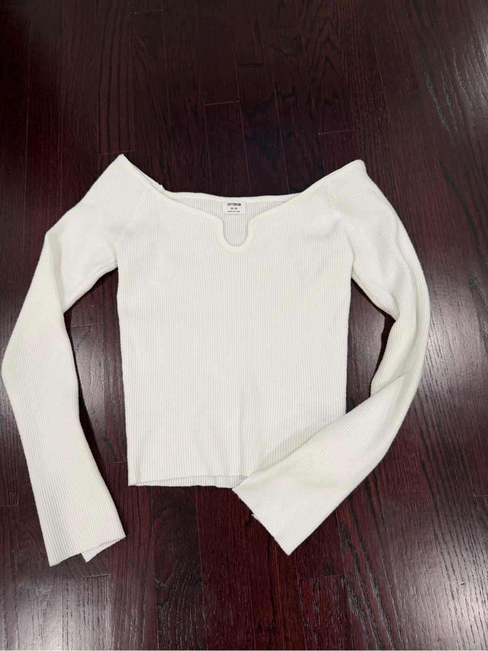Off-Shoulder Ribbed White Sweater
